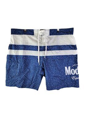Mens Modelo Especial Elastic Tie Waist Swim Board Shorts Blue & White Size XXL